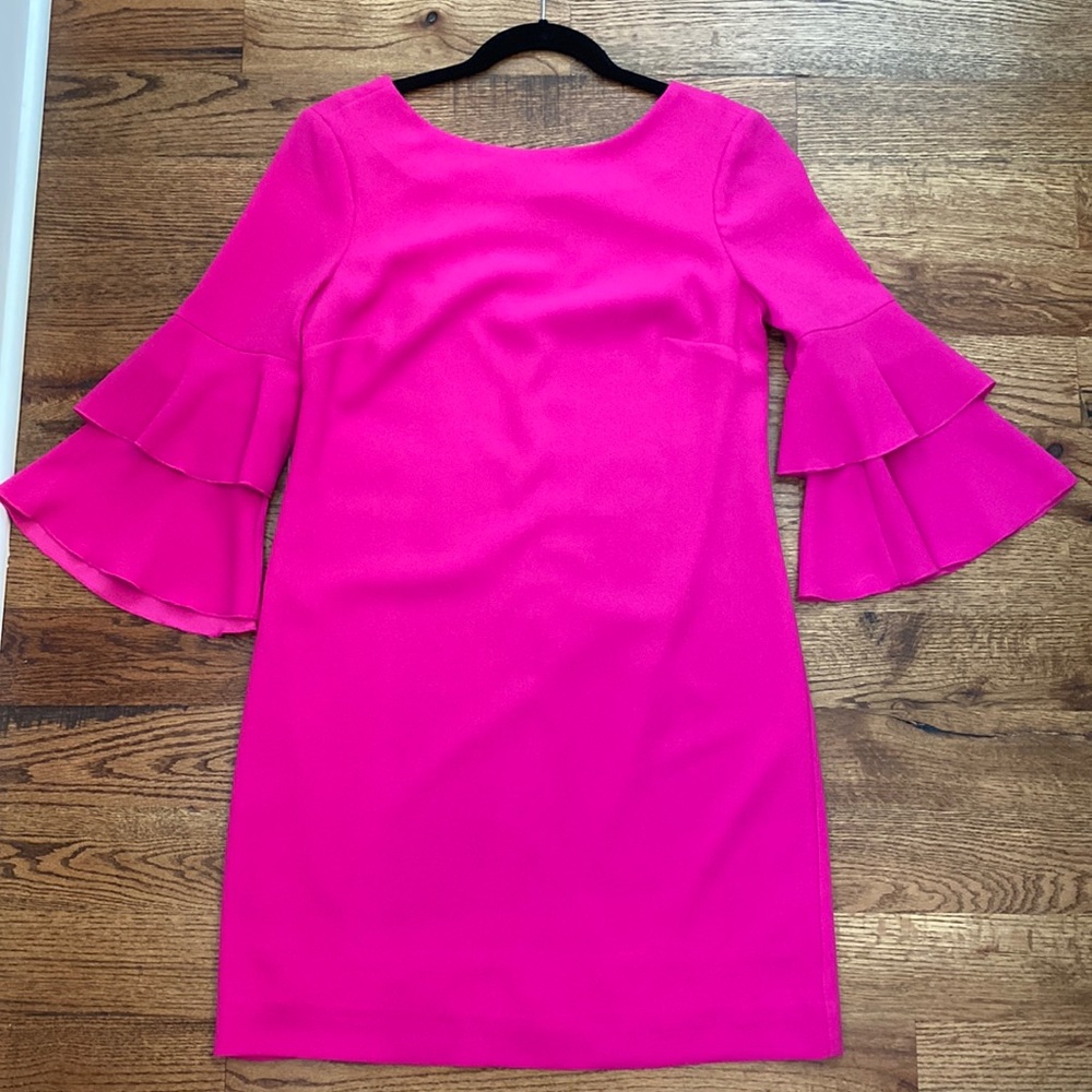 Trina Turk Leona Ruffle-Sleeve Dress, Magenta, Size 2